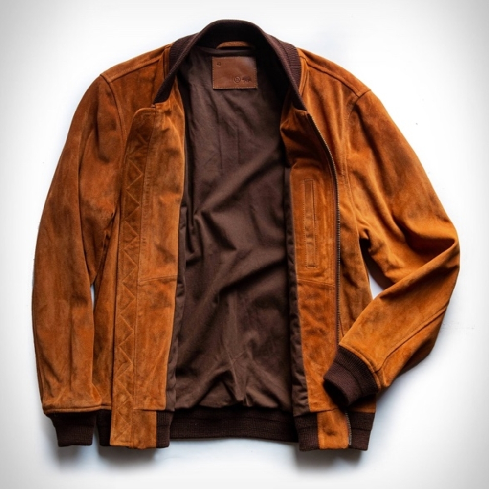 Taylor Stitch Cognac Suede Bomber Jacket Sold Out